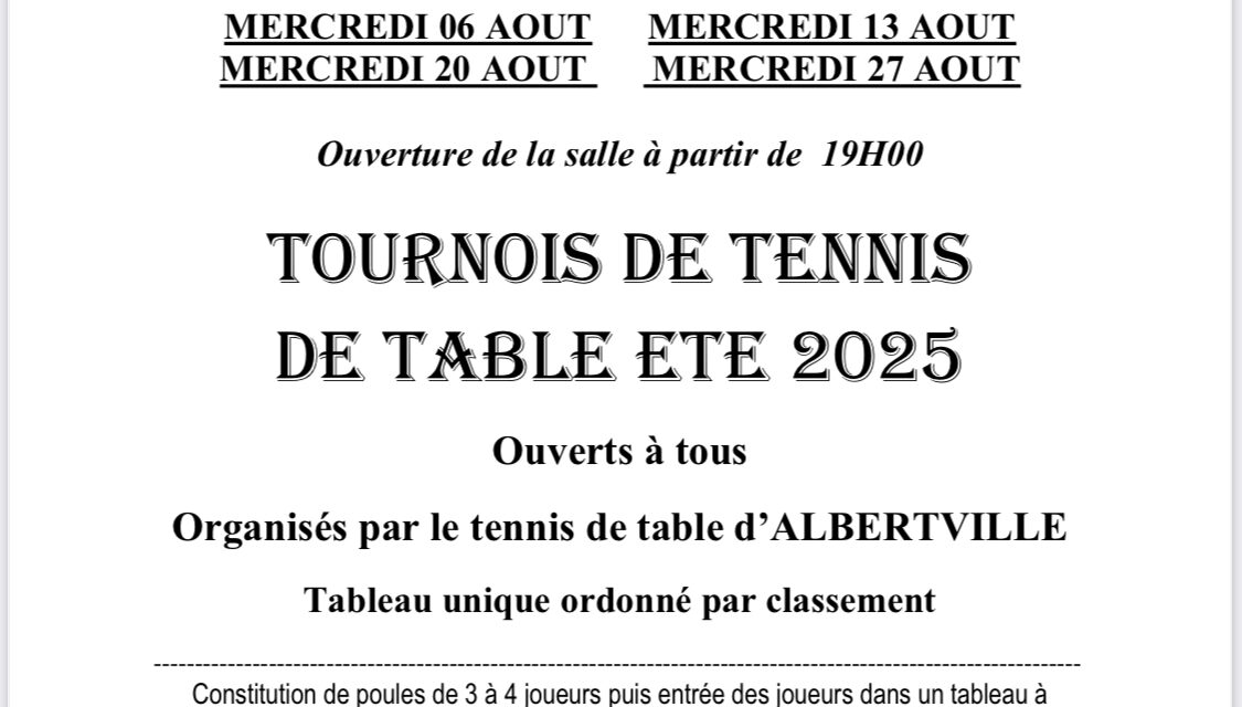 Tournois d&rsquo;été du TTA !