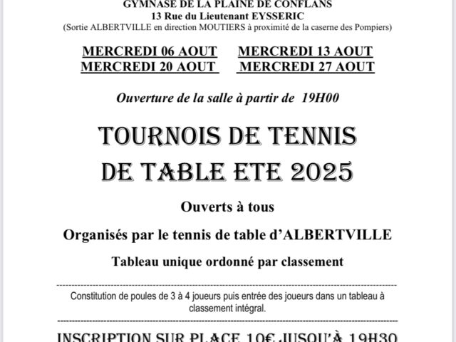 Tournois d&rsquo;été du TTA !